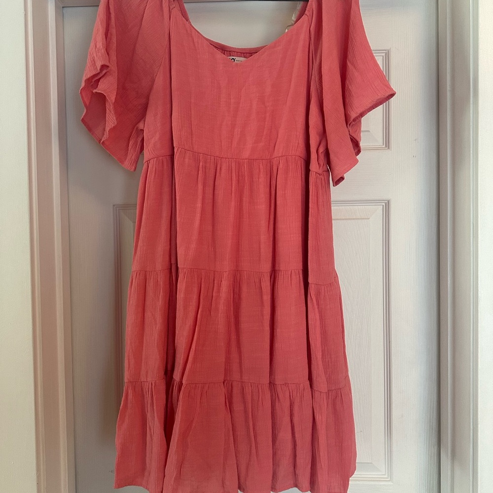 Coral Tiered Short Sleeve Dress